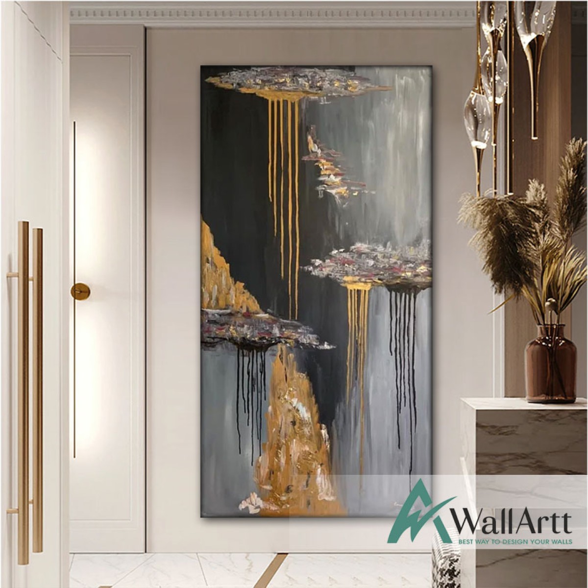 Abstract Gold Future Textured Partial Oil Painting